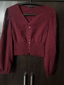 Burgundy Long Sleeve Top-S
