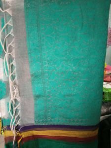 Less Used Brasso Silk Grey&amp;SeaGreen Colour Saree