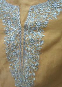 Mustard Yellow Cotton Embroidery Kurthi