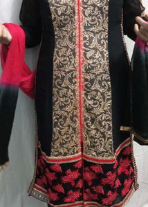 Elegant Black Pajama Kurta Set Red Women Xxl