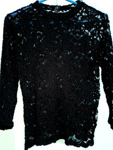 Round Neck Lace Top- Black