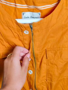 Little Queen Mustard Sleeveless Button-Down Dress