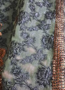 tissue type olive green chamki work saree