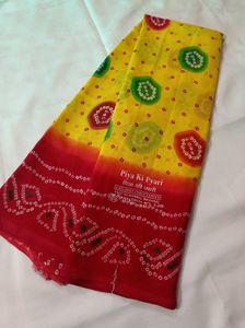 Yellow Red Bandhej Print Saree 😍
