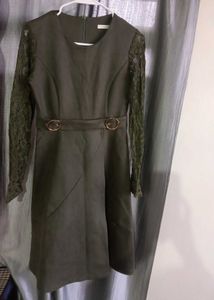 Elegant Olive Green Lace Dress