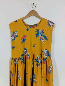 Mustard Yellow Printed Casual Dress (Women)