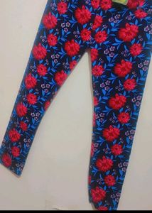 Navy Blue Legging Pink Floral Print For 28 Waist