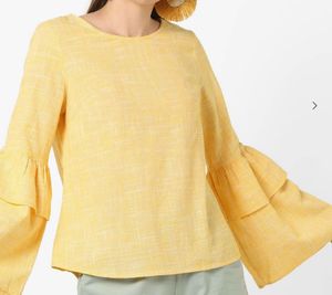 Yellow Ruffle Sleeve Blouse