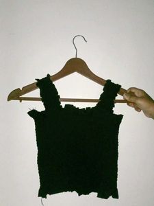 Black Shirred Crop Top