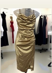 Padded Pinterest Satin Cowl Neck Midi Dress