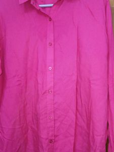 ZARA Essentials Solid Hot Pink Cotton Shirt (L)