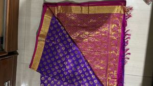 Purple &amp; Gold Sari with Peacock Border