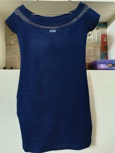 Navy Blue Mini Dress with Sheer Neckline