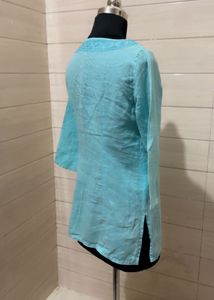 Imported Embroidered Tunic Blue Top