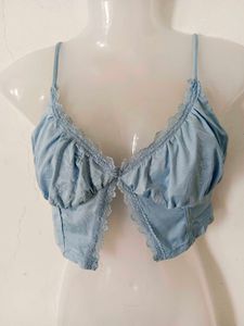 Blue Lace Trim Crop Top
