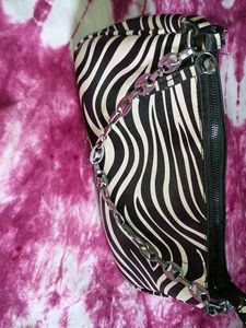 Zebra Print Chain Shoulder Bag