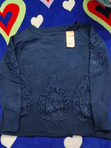 Elegant Navy Blue Knit Sweater