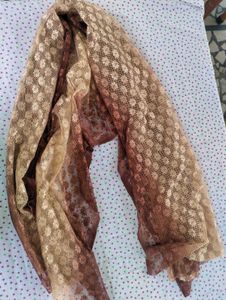 Vintage Brown &amp; Tan Lace Fabric