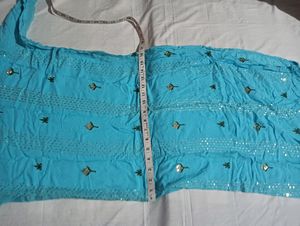 Beautiful Blue Embroidery Kurta For Women