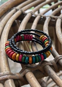 Colorful Wood Bead Bracelet Set