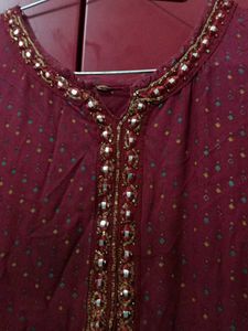 Maroon Embroidered Kurti