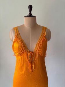 Vintage Orange Lace Trim Slip Dress