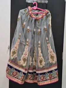 Gray Pink And Blue Combination Lahenga