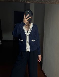 Navy Blue V neck Buttoned Cardigan