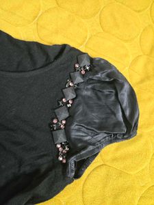 Chic Black Puff Sleeve Top bust 36