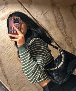 Black Croc Embossed Chain Shoulder Bag
