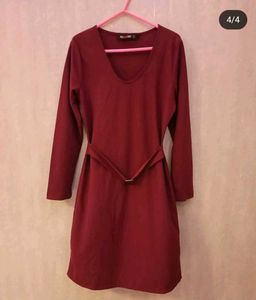 A Burgundy Belted Western Dress by HERSHEINBOX