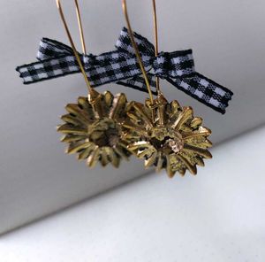 Vintage Style Sunflower Gingham Bow Earrings