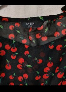 Cherry Print Cold Shoulder Top