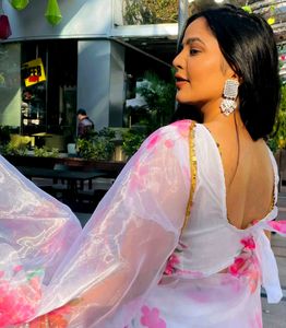 Bollywood Organza Saree With Stitched Blouse