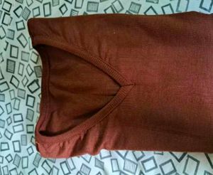 Brown V-Neck Long Sleeve Top