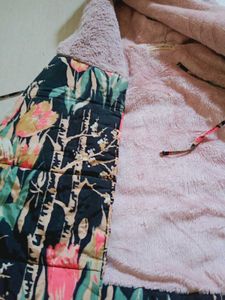 Floral Print Puffer Vest with Sherpa Collar