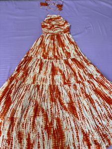 Halter Neck Orange Maxi Dress