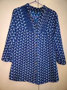 Blue Bird Printed Top and Mandarin Collar