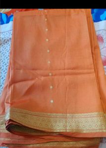 Orange Saree with Gold Border Blouse