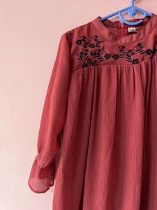 Floral Embroidered Top With Red Color Tunic Free