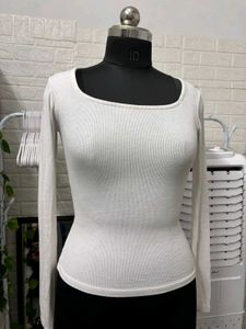 White Long Sleeve Square Neck Top
