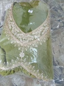 Olive Green Embroidered Shalwar Kameez