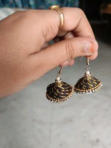 Oxidised Neck Piece And Thread Earrings
