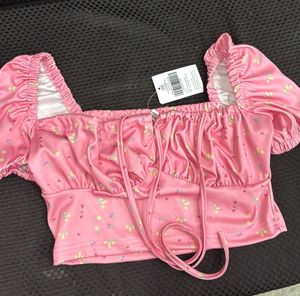 Coquette Girly Tie Up Floral Pink Crop Top