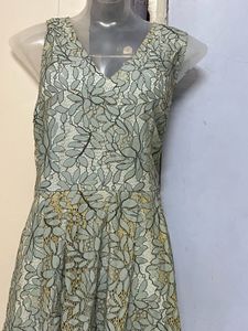 COVER STORY Women Green Self Design Lace Fit &amp; Fla