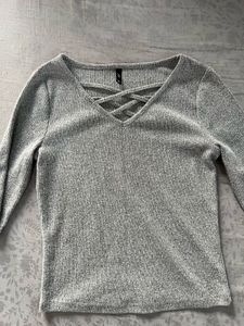Grey Crisscross Long Sleeve Fitted Top