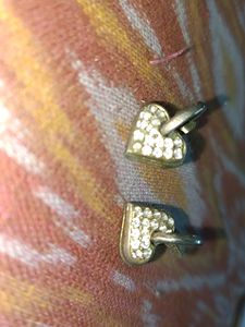 Heart Shape Golden Earrings With Stones