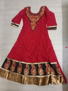 Cotton Anarkali Gown With Golden Jari Work