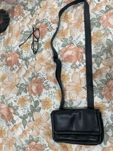 ZARA LEATHER Black Crossbody Bag