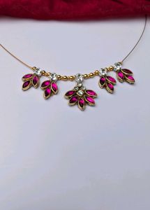 Pink invisible kundan Necklace